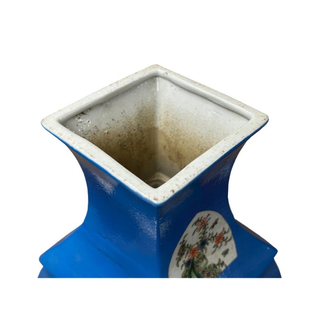Chinese Bright Blue White Window Scenery Graphic Square Porcelain Vase For Sale - Image 12 of 17
