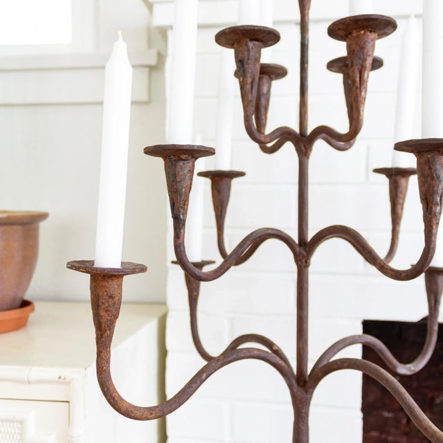 Antique Rustic Spanish Style Floor Standing Thirteen Arm Candelabra For Sale - Image 10 of 12