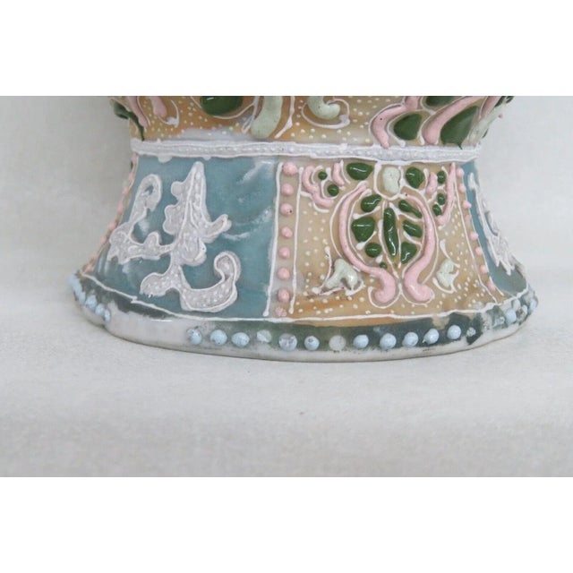 Moriage Nippon Style Hand Painted Double Handled Vase For Sale - Image 12 of 13