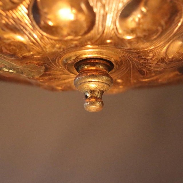 Late 19th Century Victorian Brass, Bronze & Crystal Chandelier With Peachblow Hobnail Glass Shade For Sale - Image 17 of 17