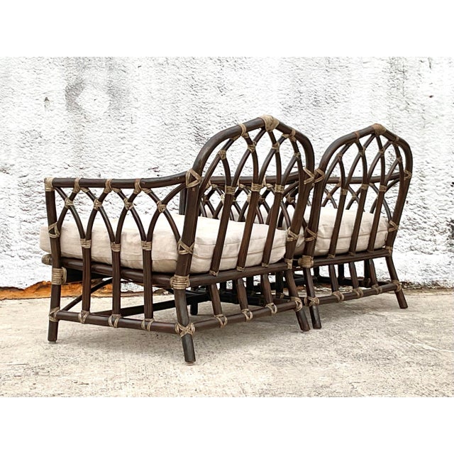 Vintage Coastal Rattan Cathedral Lounge Chairs After McGuire - Set of 2 For Sale In West Palm - Image 6 of 10