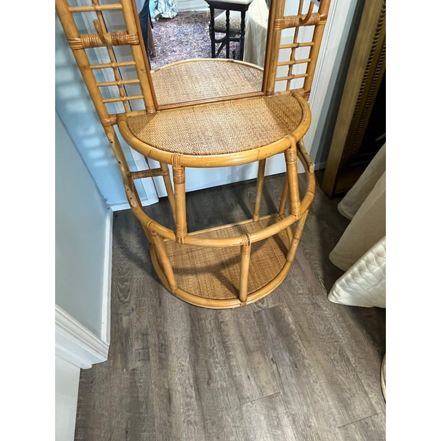 Tan 1960’s Sculpted Rattan Cane Mirrored Hall Tree Coat Rack For Sale - Image 8 of 12