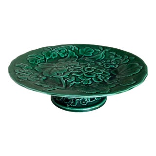 Green Majolica English Cake Plate For Sale