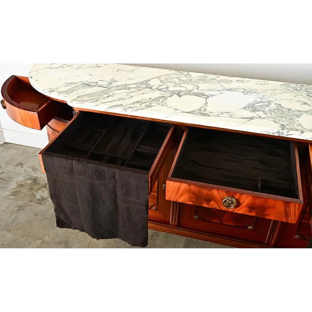 French Vintage Mahogany & Marble Top Curved Enfilade For Sale - Image 4 of 12