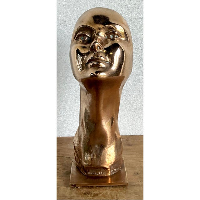 Vintage Charles Delporte Polished Bronze Bust Signed and Numbered For Sale - Image 9 of 10