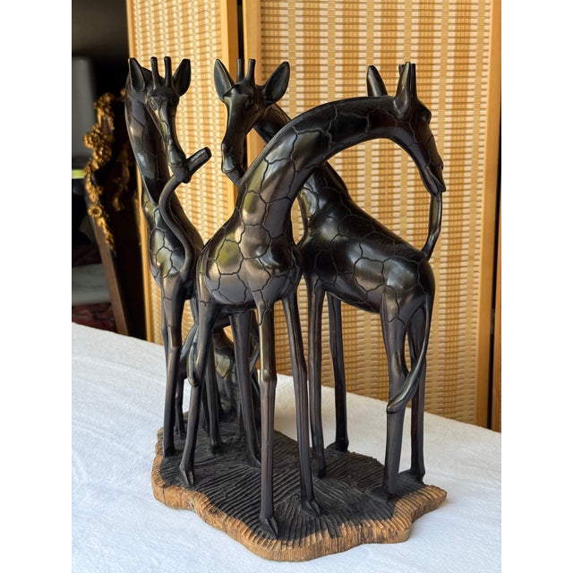 African Vintage African Hand-Carved Ebony Wood Intertwined Giraffe Herd For Sale - Image 3 of 15