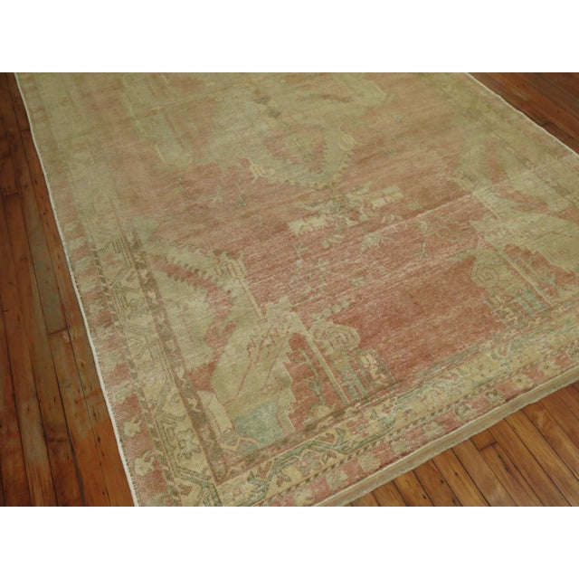 Mid 20th Century Vintage Zabihi Collection Soft Pink Oushak Gallery Size Rug - 6'3" x 11'9" For Sale - Image 5 of 10