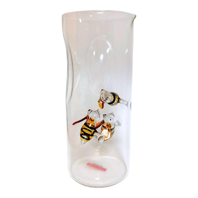 Massimo Lunardon Art Glass Pitcher With Applied Handblown Bees, Made in Italy for Neiman Marcus For Sale