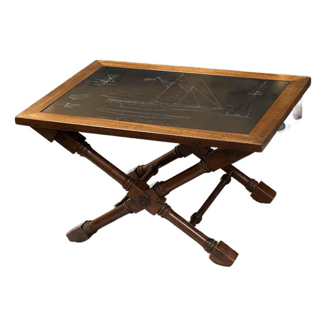 Campaign Style Schooner Engraved Table For Sale