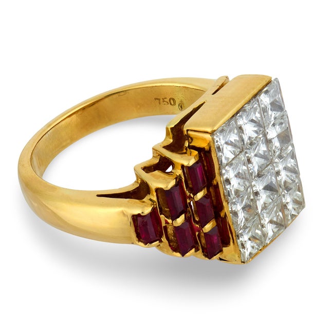 Mid 20th Century Vintage 1.50 Carat Princess Cut Diamond Ruby Ring, Size 4.75 For Sale - Image 5 of 6