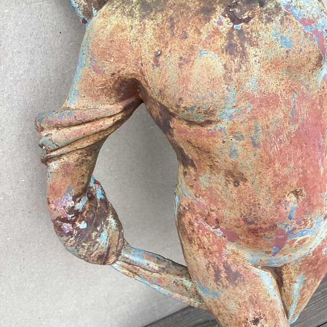 Antique Large Iron Garden Statue " Dancing Nymph With Scarf" on Plinth For Sale In Chicago - Image 6 of 12