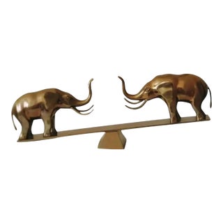 1980s Dolbi Cashier Large Brass Elephants on Seesaw Sculpture For Sale