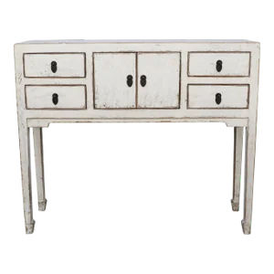 Contemporary Shabby Chic Off-White Wood Console Table with Four Drawers