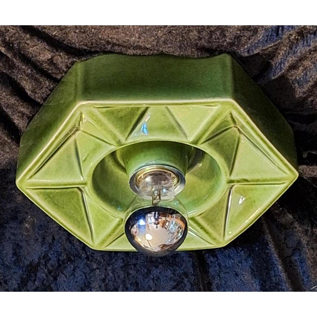 Vintage Wall Lamp in Green Ceramic by Honsel, 1970s, in Very Good conditions. Designed 1970 to 1979 This piece has an...