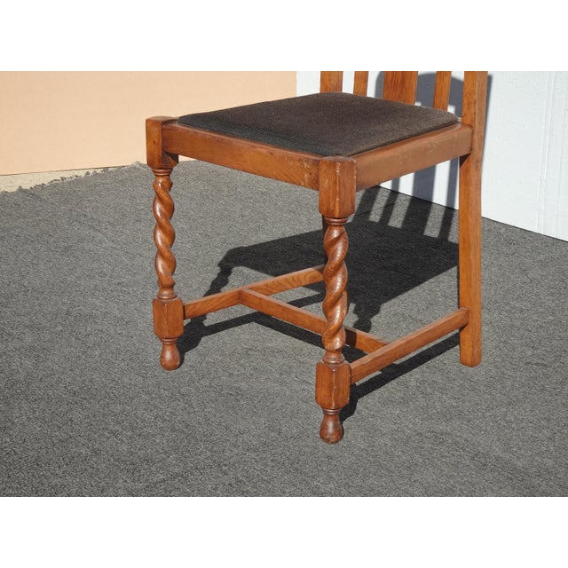 Black Set Four Vintage Oak Mission Style Barley Twist Oak Black Dining Room Chairs For Sale - Image 8 of 14