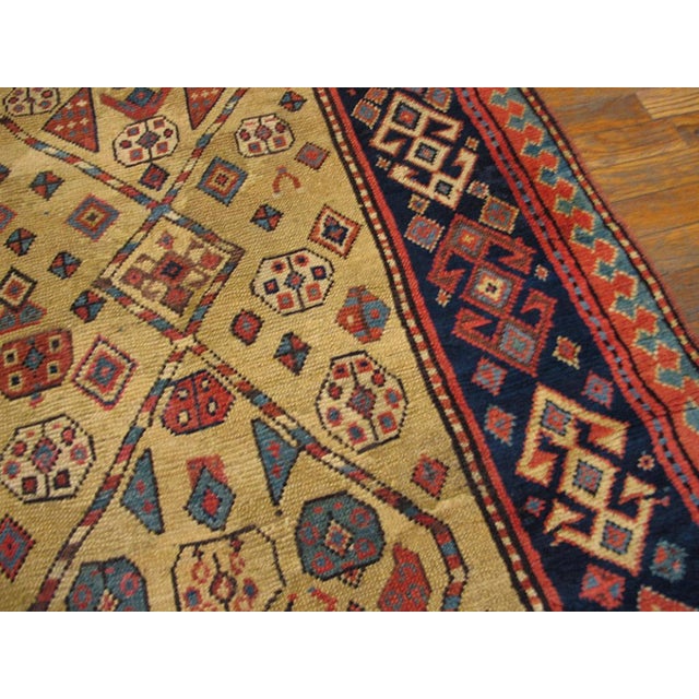 Late 19th Century 1890s Tan Camel Geometric Tribal Antique Caucasian Kazak Rug 3'7" X 9'9" Handknotted Wool Carpet For Sale - Image 5 of 6