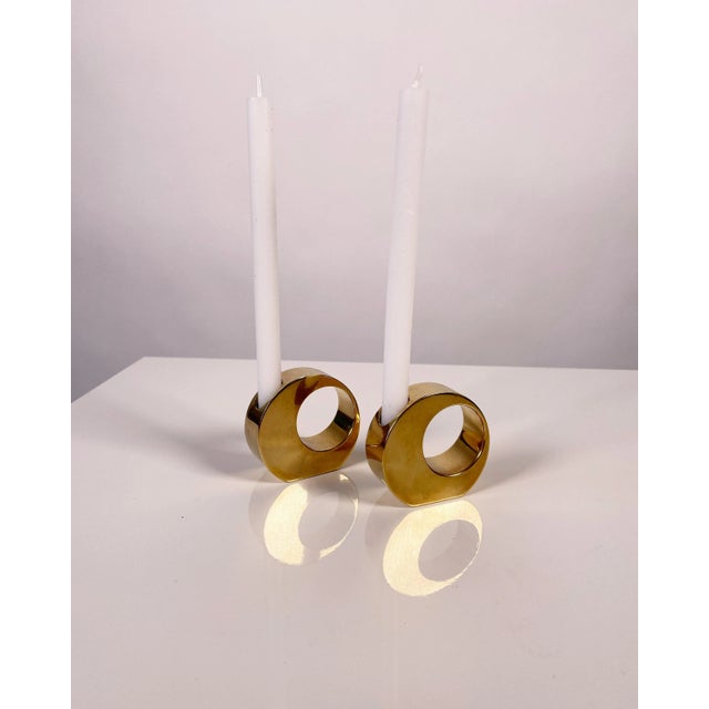 Metal Mid-Century Scandinavian Candleholders in Brass by Arthur Pe, 1960s, Set of 2 For Sale - Image 7 of 8