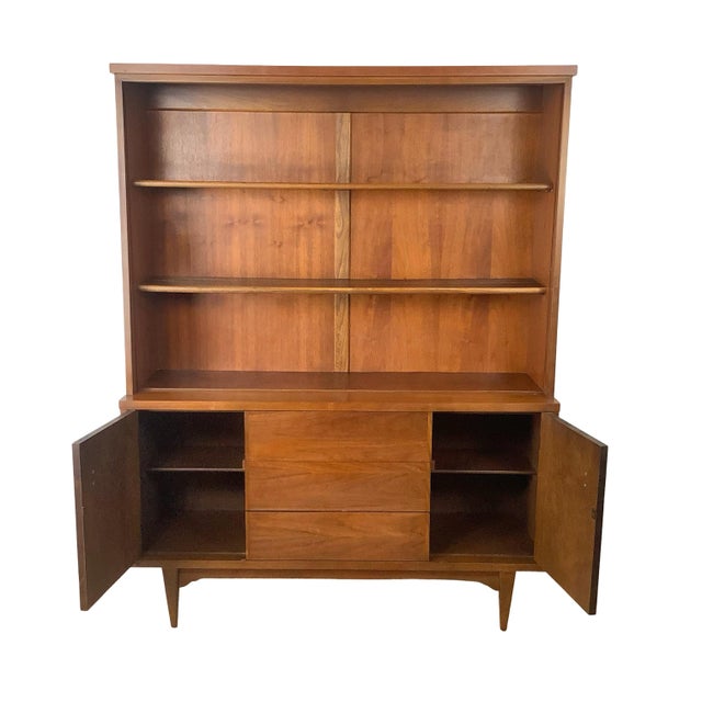 Vintage Mid-Century Modern Walnut Hutch Cabinet With Open Display Shelving For Sale - Image 16 of 18
