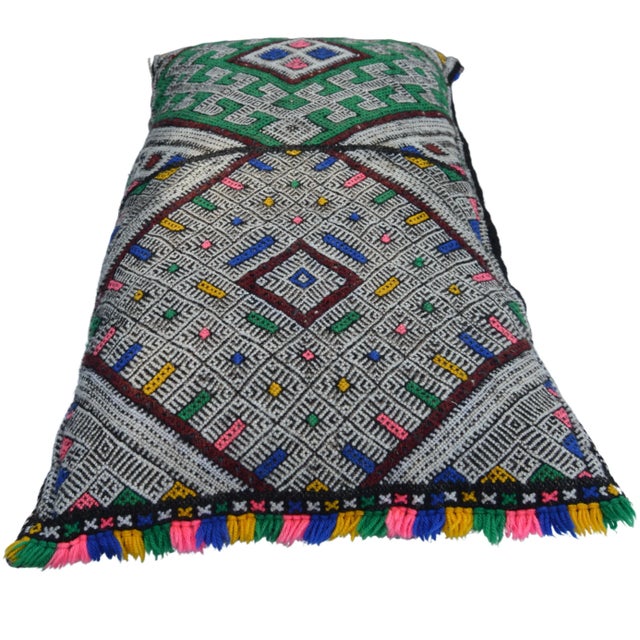 Antique Moroccan Colorful Diamonds Berber Wool Pillow For Sale In New York - Image 6 of 11