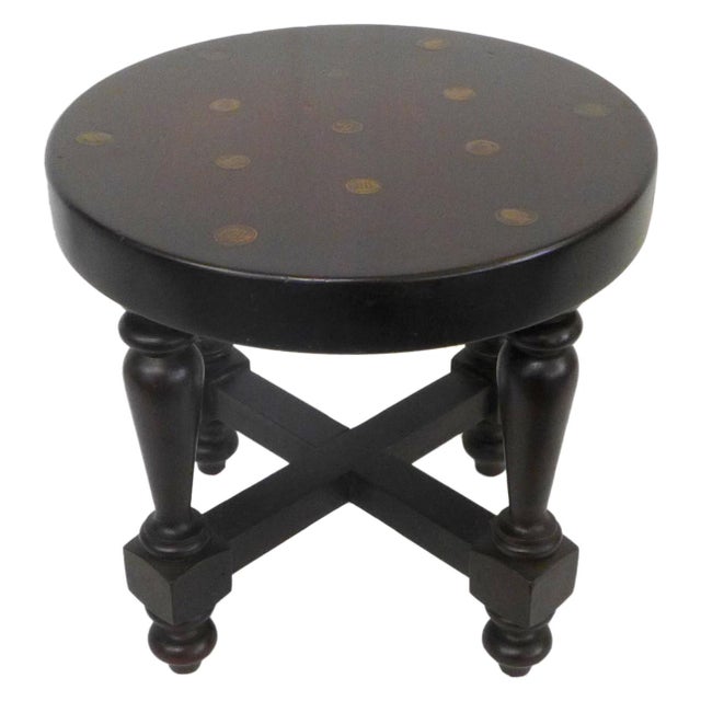 Mid-Century Modern 1960s Pair of Low Turned Wood Side Tables with Inset Coins For Sale - Image 3 of 4