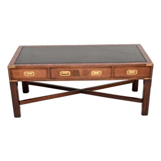 Vintage Coffee Table in Brass and Leather, 1950 For Sale