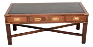 Vintage Coffee Table in Brass and Leather, 1950