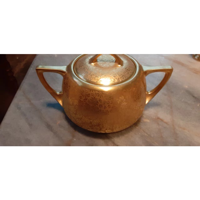 Mid 20th Century MCM Large Pickard Deep Gold Overlay Sugar and Creamer Set - 2 Pieces For Sale - Image 5 of 7