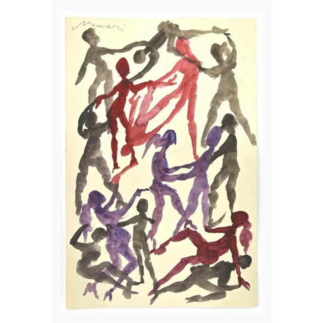 Dances is a watercolor Drawing realized by Mino Maccari (1924-1989) in the 1960s. Hand-signed on the lower. Good...