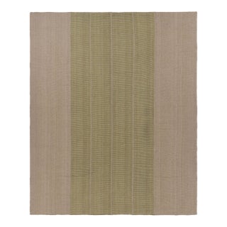 Rug & Kilim’s Contemporary Kilim With Textural Beige and Green Stripes For Sale