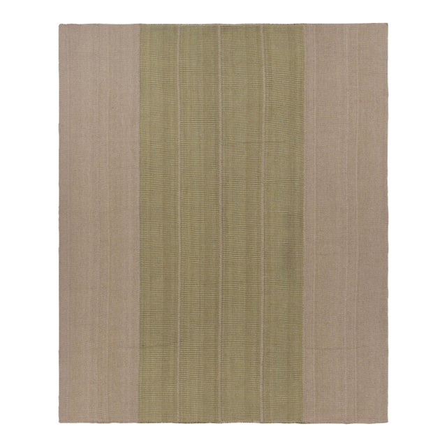 Rug & Kilim’s Contemporary Kilim With Textural Beige and Green Stripes For Sale