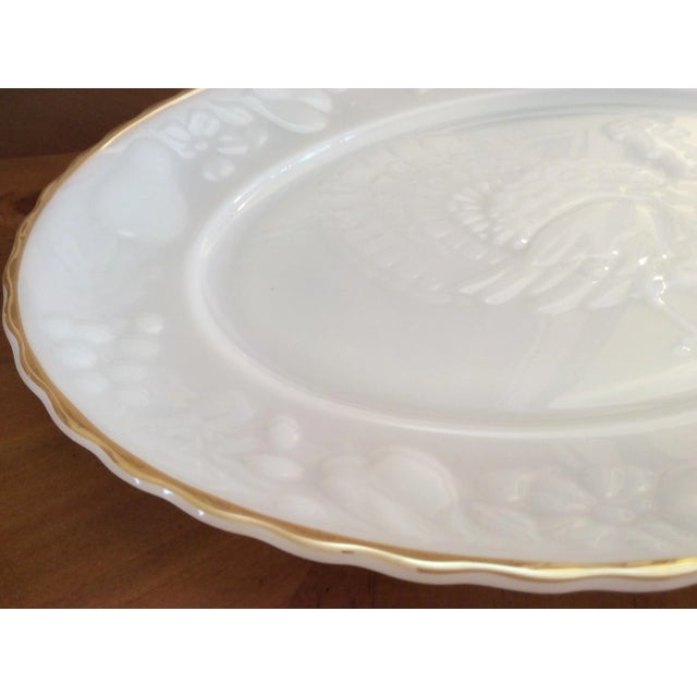 Metal Vintage 24k Gold Rimmed Milk Glass Platter For Sale - Image 7 of 13