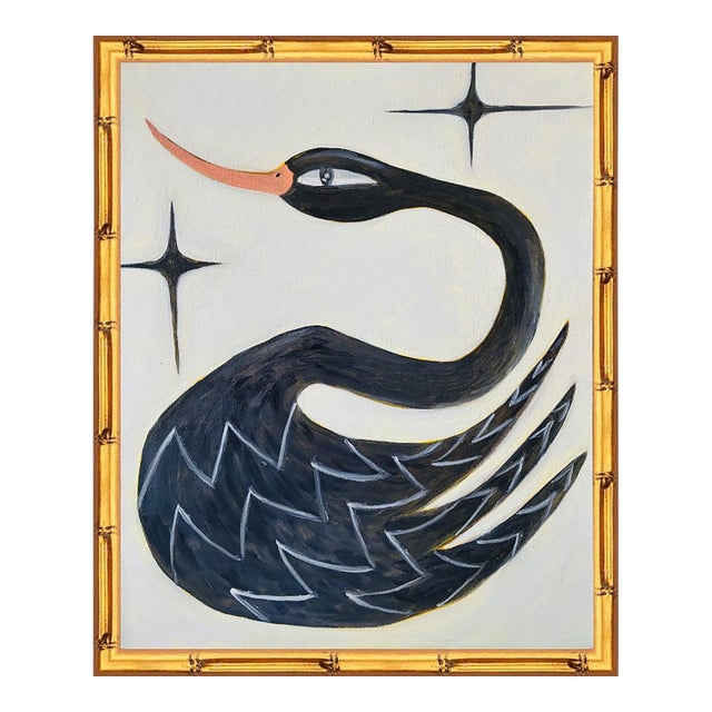 Original Framed Swan Painting Wall Art, Oil on Canvas 11" X 14" Minimalist by Tatiana Duperault For Sale