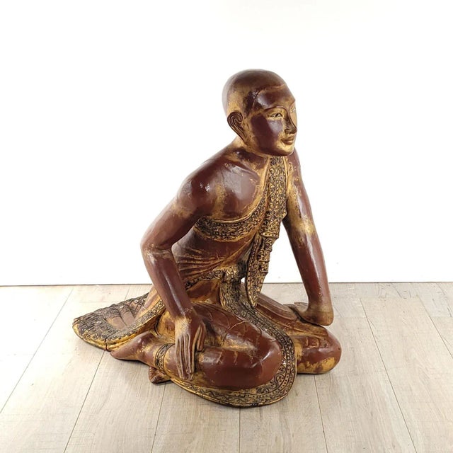 Large Pair of Southeast Asian Lacquered and Gilt Monks, 20th Century For Sale - Image 4 of 12