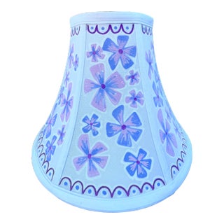 Purple Periwinkle Floral Scalloped Hand Painted Lamp Shade For Sale