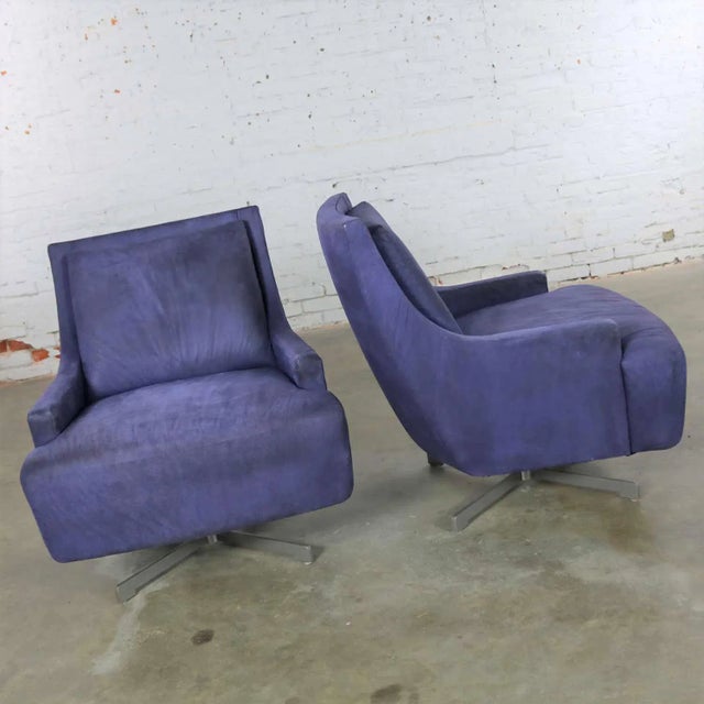 Aubergine Scoop Swivel Lounge Chairs With Metal Base by Barbara Barry for Hbf - a Pair For Sale - Image 6 of 13