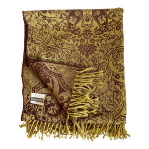 Italian Samarkanda Lanerossi Blanket Pure Virgin Wool Paisley Jacquard Olive Brown With Fringe