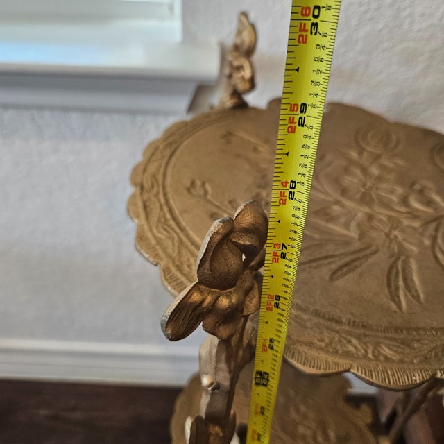 Metal Art Nouveau Floral Design Brass Two-Tier Plant Stand or Side Table For Sale - Image 7 of 7