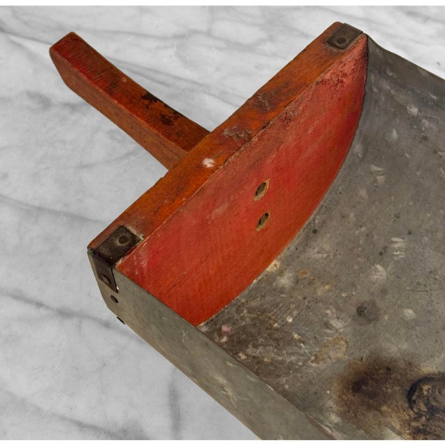 Antique Primitive Farmhouse Red Wood & Galvanized Barn Feed Ice Scoop For Sale - Image 9 of 11