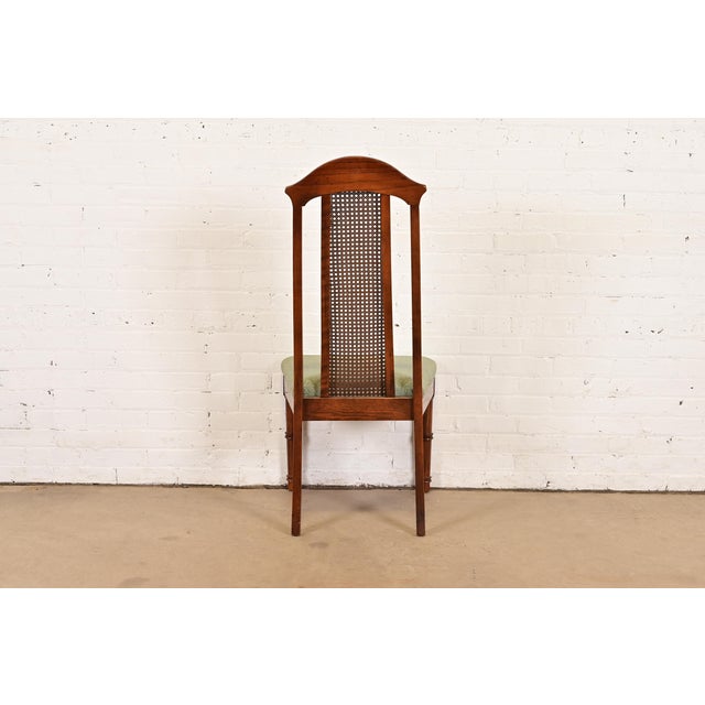 Brown Henredon Style Mid-Century Hollywood Regency Carved Oak and Cane Bamboo Form High Back Side Chair or Dining Chair, Circa 1970s For Sale - Image 8 of 9