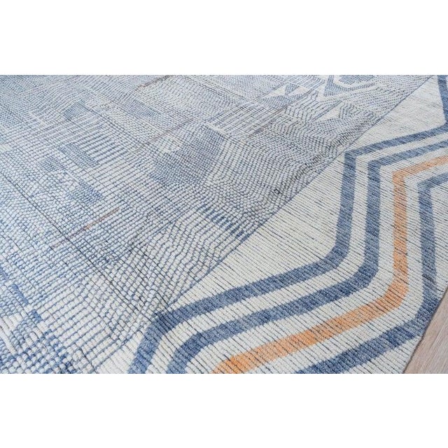 9x12 Gray Hand-Knotted Wool Linear Tribal Motifs Modern Carpet Rug For Sale In New York - Image 6 of 10