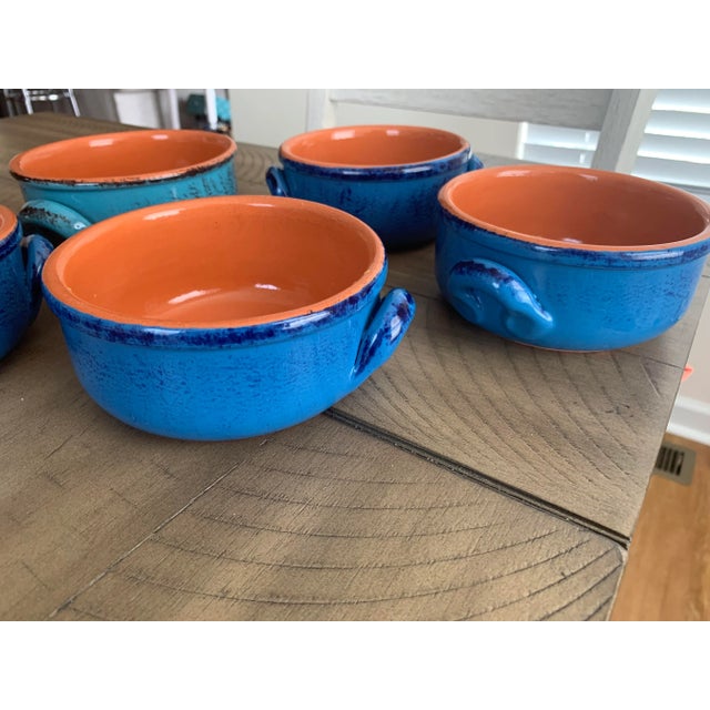 Rustic Vintage DeSilva Rustic Painted & Glazed Terra Cotta Soup Bowls With Handles- Set of 5 For Sale - Image 3 of 12