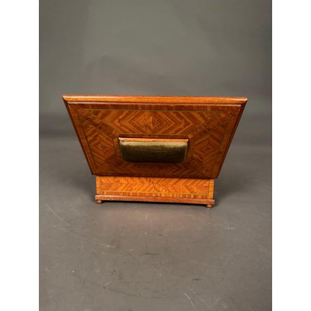 19th Century English Inlaid Satinwood Sewing Box With Mirror & Pincushion, Circa 1890 For Sale - Image 4 of 11