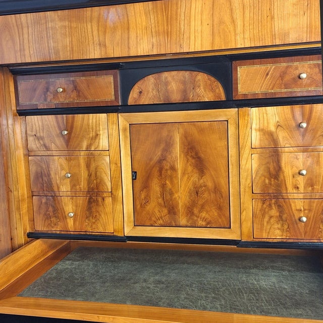 Biedermeier Cherrywood Veneer Secretary Desk with Pointed Gable, Thuringia, 1820s For Sale - Image 9 of 11