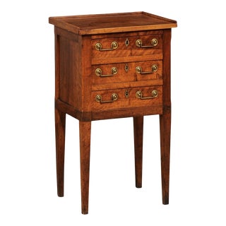 French Directoire Period 18th Century Walnut Beside Table with Three Drawers For Sale