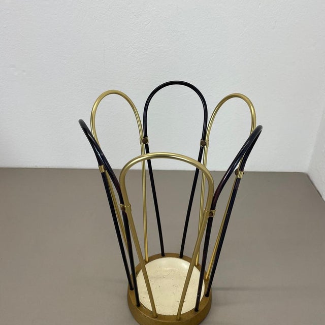 Bauhaus Mid-Century Modernist Bauhaus Metal Brass Umbrella Stand, Germany, 1950s For Sale - Image 3 of 16