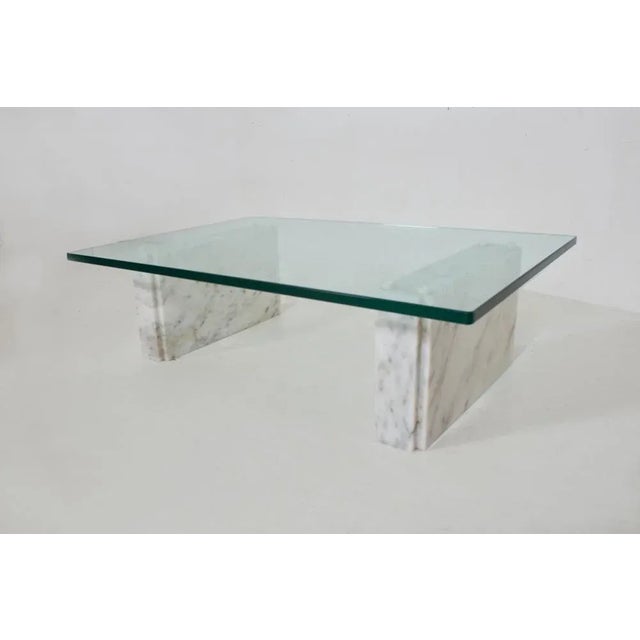 Coffee Table in Carrara Marble and Glass For Sale - Image 6 of 12