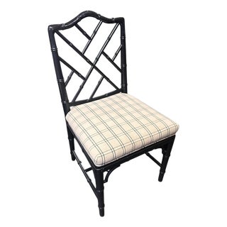 Hollywood Regency Jonathan Adler Black Lacquered Faux Bamboo Chippendale Dining Chair - 1 of 6 For Sale