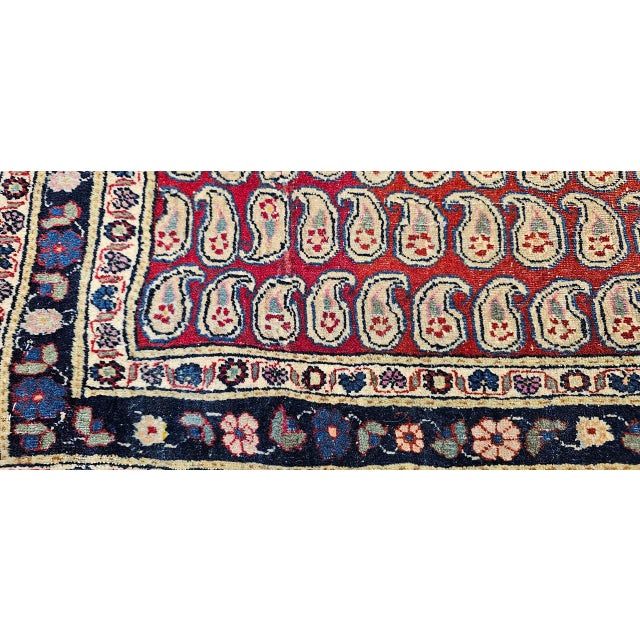 Vintage Persian Malayer Area Rug, Hand-Knotted Wool, Allover Paisley Pattern, Red & Navy, 3x3 For Sale - Image 14 of 14