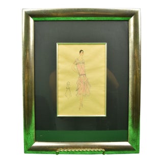 Lanvin of Paris C1920s Fashion Model Original Watercolour For Sale