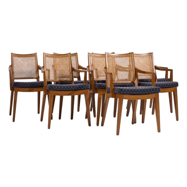 Edward Wormley for Dunbar Mid Century Walnut and Cane Dining Chairs - Set of 8 For Sale